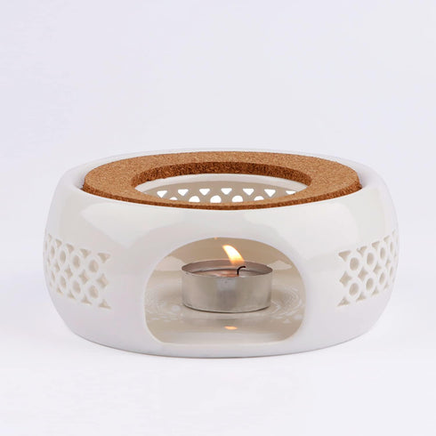 Ceramic Teapot Warmer with Cork Cushion, Coffee Tea Heater for Glass, Stainless Steel, and Other Heatproof Dishes