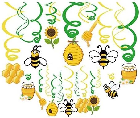 30Ct Bee Party Hanging Swirl Decorations for Garden Party, Fairy Party, Kids, Boys, Girls, Home, Classroom, Baby Shower