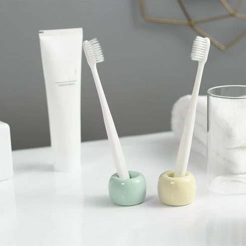 Mini Ceramics Toothbrush Holder Stand for Bathroom Vanity, Handmade Couple Holder, Pack of 2