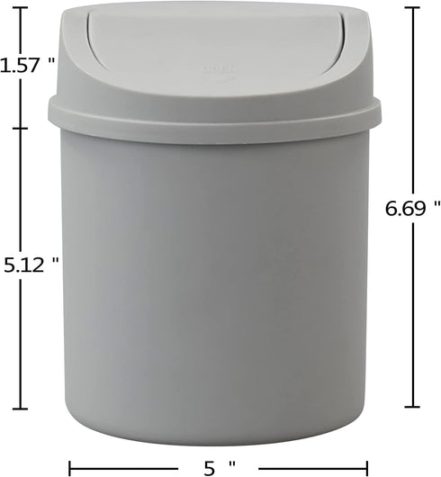 0.5 Gallon Plastic Mini Trash Can with Swing Lid, Tiny Garbage Can, Gray