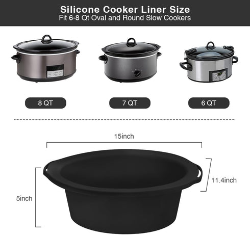ChefAid Slow Cooker Liners, 100% Silicone Reusable Insert for 6-8 Quart Oval or Round Slow Cookers, Food Safe