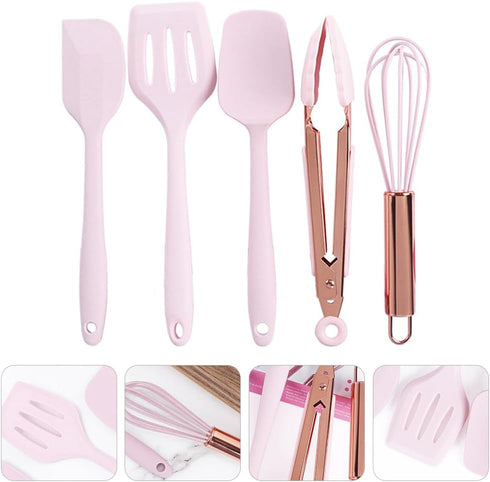 Amosfun 5pcs Mini Kitchen Utensil Set Kids Kitchen Tools Learning Toy Whisk Spatula Tongs Spoon And Slotted Spatula by Amosfun