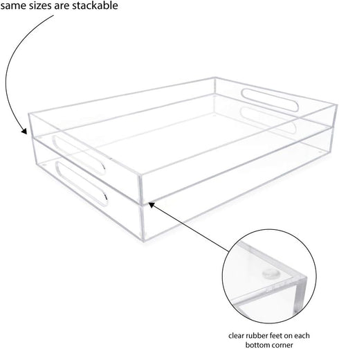 Isaac Jacobs Clear Acrylic Serving Tray (11x17) with Cutout Handles, Spill-Proof, Stackable Organizer