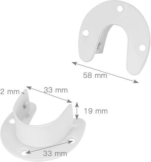 Canomo 4 Packs Heavy Duty Stainless Steel Closet Rod End Supports, U-Shaped Flange Rod Holder with Screws, White