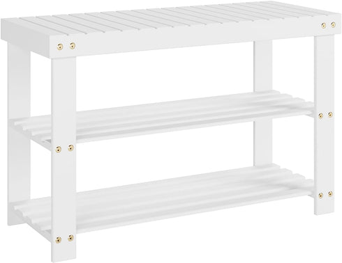 PUPL 3 Tier Bamboo Shoe Bench, Entryway Bench Shoe Rack Organizer for Bedroom