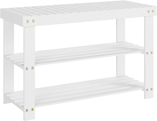 PUPL 3 Tier Bamboo Shoe Bench, Entryway Bench Shoe Rack Organizer for Bedroom