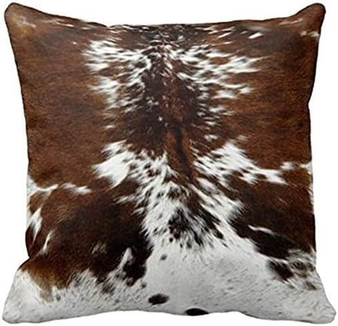 Leaveland Throw Pillowcase 20 x 20, Tri Color Brown Cowhide Print Pillow Cover