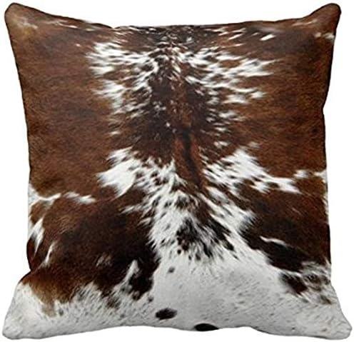 Leaveland Throw Pillowcase 20 x 20, Tri Color Brown Cowhide Print Pillow Cover