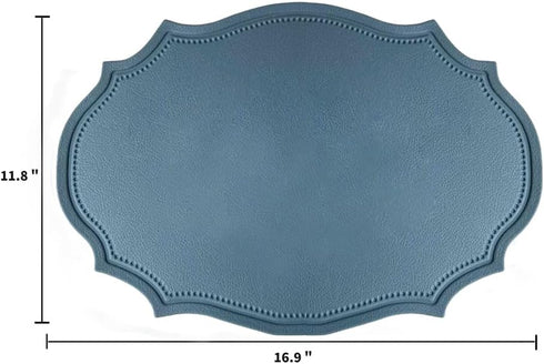 KJGDSJ Set 6 Double-Texture Faux Leather Oval Placemats of Washable Heat Insulation Mats Watertight and Non-Slip