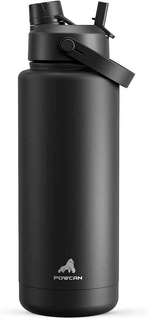 POWCAN 40 oz Insulated Water Bottle with 2-in-1 Straw and Spout Lid,