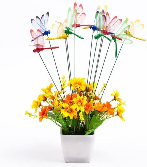 XIZHI 40 Pcs 3D Artificial Dragonfly Garden Ornaments, Miniature Fairy Garden Decoration, Yellow, Blue, Green, Red