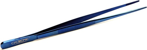 O'Creme Stainless Steel Precision Kitchen Tweezer Tongs, 6.25" with Fine Tip (Blue)