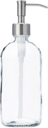 Clear Glass Jar Soap and Lotion Dispenser with Stainless Steel Pump, 16 oz.