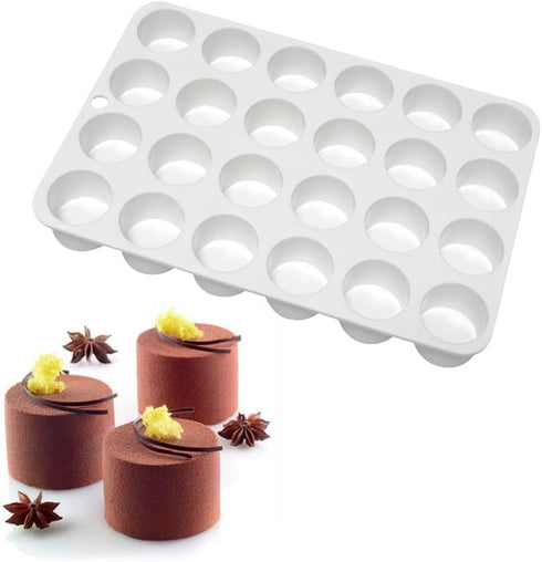 24 Cavity Cylinder Silicone Cake Mold for Cookies, 3D Handmade Kitchen Baking Tools, Reuse Decorating Mousse (B_