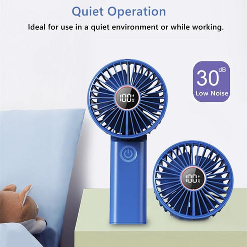 Mini Portable Fan, Powerful Handheld Rechargeable Fan with LED Display, 3 In 1 Personal Fan (Blue)