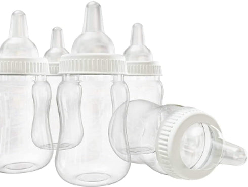 4.25 inch 24 Fillable Plastic Mini Baby Bottles Bulk White Cap Pieces Baby Shower Shower Favors