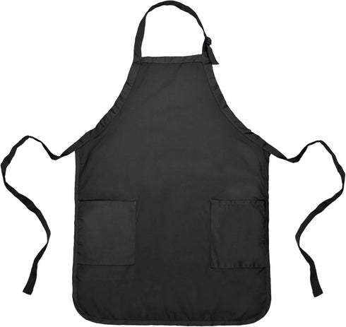 DALIX Apron Commercial Restaurant Home Bib Spun Poly Cotton Kitchen Aprons with 2 Pockets in Black