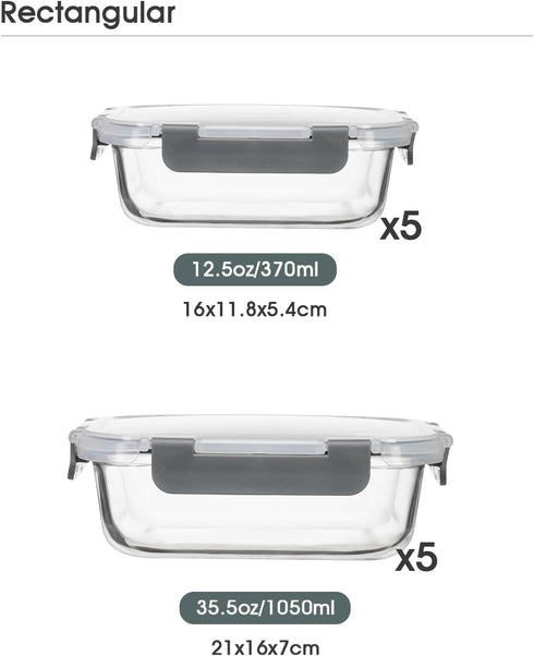 Glass Food Storage Containers with Lids, 20 Pieces Airtight Glass Meal Prep Container Set, Leakproof BPA Free Lunch