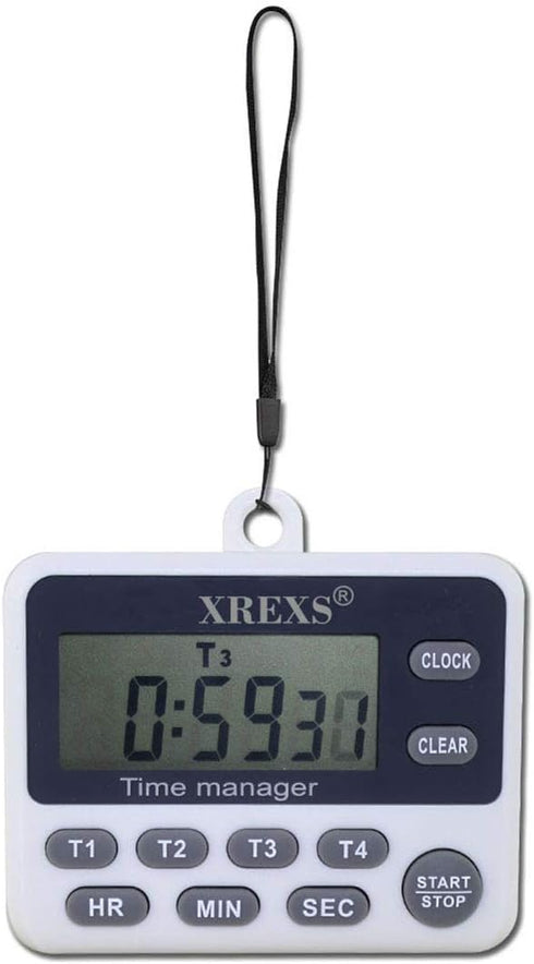 XREXS 4-Channel Digital Kitchen Timer Clock - Large LCD Display, 4 Groups Simultaneous Timing Countdown