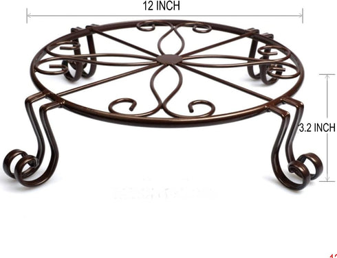 2 Pack 12" Plant Stands, Heavy Duty Rustproof Metal Plant Holders for Indoor and Outdoor Use, Wrought Iron Round Flower