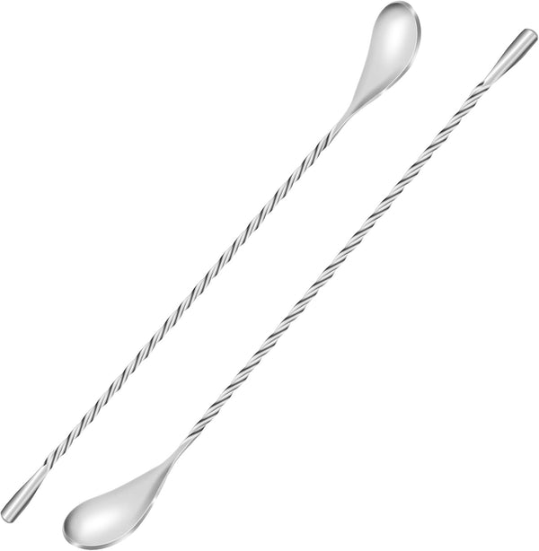 2 Pcs Stainless Steel 12 Inch Bar Mixing Spoon, Cocktail Spoon with Spiral Pattern