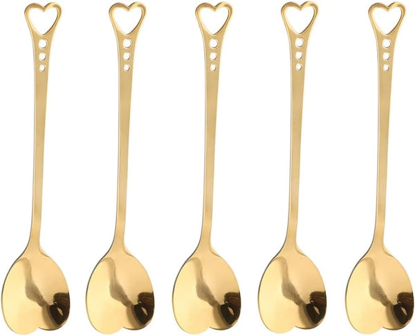 10-Piece Heart-Shaped Stainless Steel Dessert Spoon Set for Home, Restaurant, Cafe, and Bar, Elegant Design