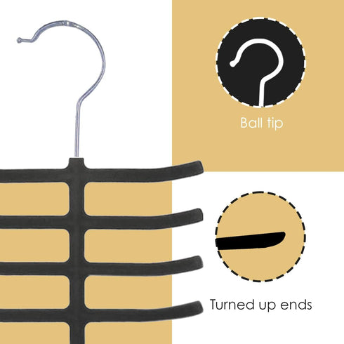 Home Basics 3-Pack Non-Slip Velvet Tie Hanger Organizer Rack, 360° Rotatable Hook, Holds 12 Ties Each