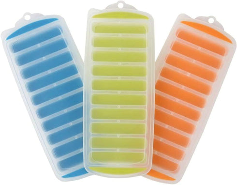 Water Bottle Silicone Ice Cube Tray by Lily's Home - 3-Piece Quick-Freeze Set Makes 30 Ice Cubes with Lids
