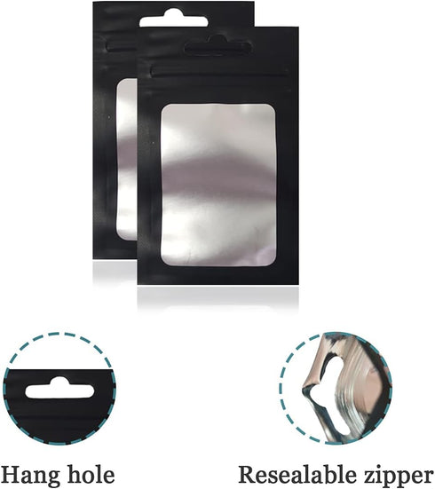 PABCK 100 Pieces Resealable Airtight Matte Window Zipper Lock Bags, 2.3x3.9 inch (Inside Size 1.9x2.5 inch) for Food
