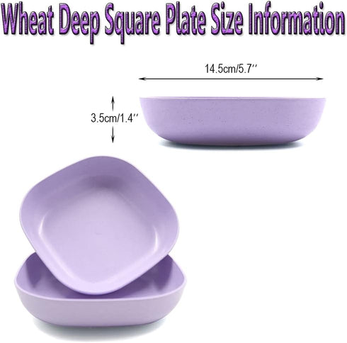 NA 6 PCS 5.7inch Square Lightweight Wheat Straw Plates, Deep Dinner Dishes for Serving Pasta & Fruit (Purple)