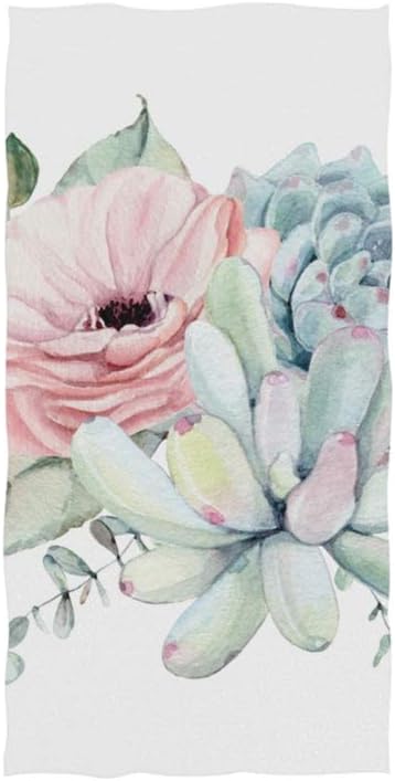 Watercolor Flowers Succulents Hand Towel - Ultra Soft Bathroom Towel for Face, Gym, Spa