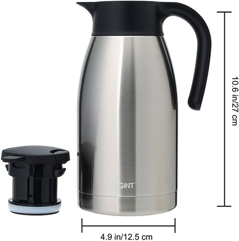 GiNT 64Oz Insulated Stainless Steel Coffee Carafe, Double Walled Vacuum Thermos for Keeping Hot (Silver, 1.9L)