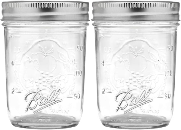 Ball Regular Mouth Mason Jars with Lids & Bands, Half Pint, 8-oz (2-Pack)