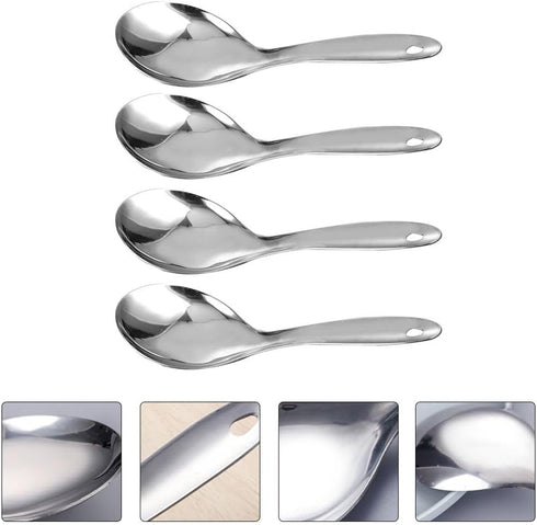 Hemoton 4Pcs Stainless Steel Rice Spoon Set, Non-Stick Rice Paddle, Cooking Spoon for Home Kitchen, Soup Spoons