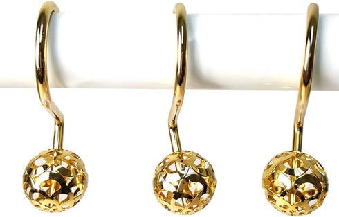 Chictie Gold Shower Curtain Hooks Rings, Set of 12 Brass Decorative Rustproof Hangers for Bathroom Curtains Rods