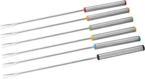 Fondue Sticks 6pcs, Stainless Steel Smores Sticks with Heat Resistant Handle for Cheese Meat Chocolate Dessert Roast