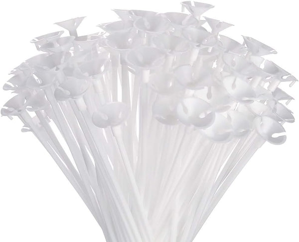 PP OPOUNT 50 Pieces Balloon Sticks, Upgraded Version White Holders with Cups for Party Decoration