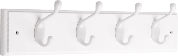 Liberty Hardware 129847 18-Inch Coat and Hat Rack with 4 Heavy Duty Hooks, White