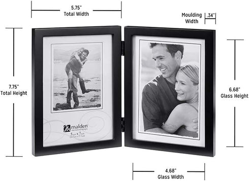 Malden International Designs Black Concept Wood Picture Frame, Double Vertical, 2-5x7, Black