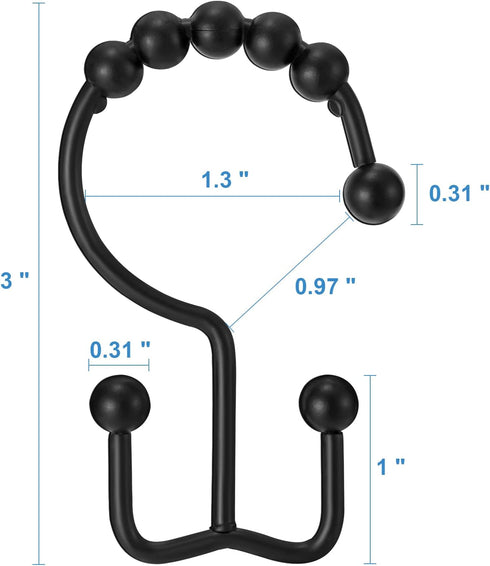 Shower Curtain Hooks Rings, TENOVEL Double Sided Rust Proof Hooks for Bathroom Shower Rods, Set of 12