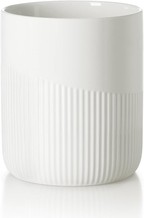 Ceramic Kitchen Utensil Holder, 7" Large Stable Crock, Cooking Organizer for Kitchen Counter, Dishwasher Safe, White