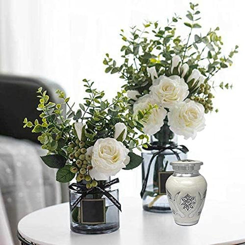 Sunflower Keepsake Urn for Ashes, Miniature Token Urn with Velvet Bag (White Pearl)