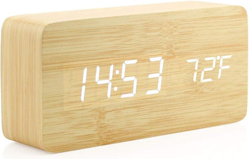OCT17 Wooden Digital Alarm Clock - Multi-Function LED with USB Power Supply, Voice Control, Timer