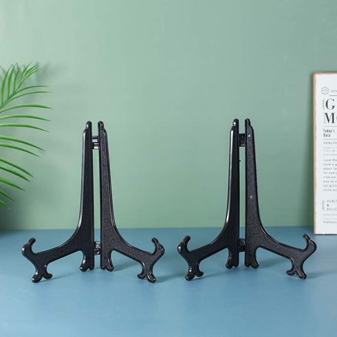 Artliving 10 Inch Black Plastic Easels, 6pcs/Set Plate Display Stands for Picture Frame Holder