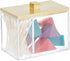 mDesign Modern Square Bathroom Vanity Storage Organizer Canister Jar for Cotton Swabs, Makeup Sponges - Clear/Soft Brass