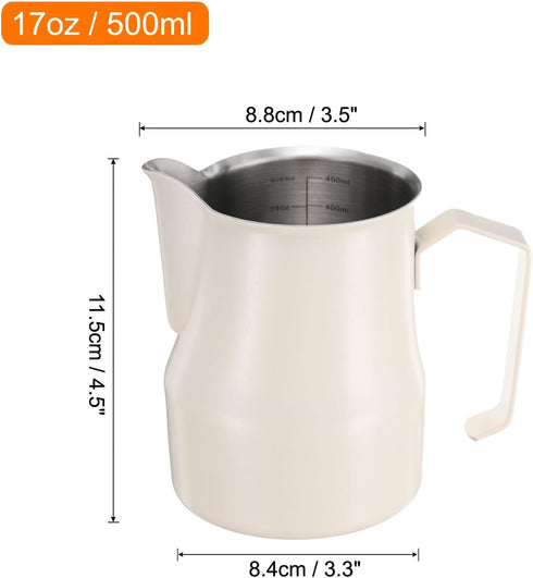 uxcell 17oz / 500ml Milk Frothing Pitcher, Beige Stainless Steel Cup for Latte Art and Coffee
