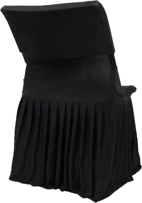 Efavormart Lifetime Folding Chair Cover Black Spandex Pleated Stretch Slipcover with Floor-Length Skirt, Also Fits