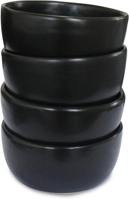 roro Hand-Molded Ceramic Stoneware Condiment Bowls in Matte Black (Set of 4) - 3 oz Each | Perfect for Sauces, Dips & Dressings | Microwave, Oven & Dishwasher Safe by roro