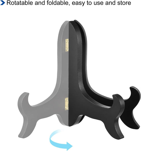 uxcell 4pcs 6" Wooden Easel Plate Holders, Folding Display Stand Black for Picture Frames