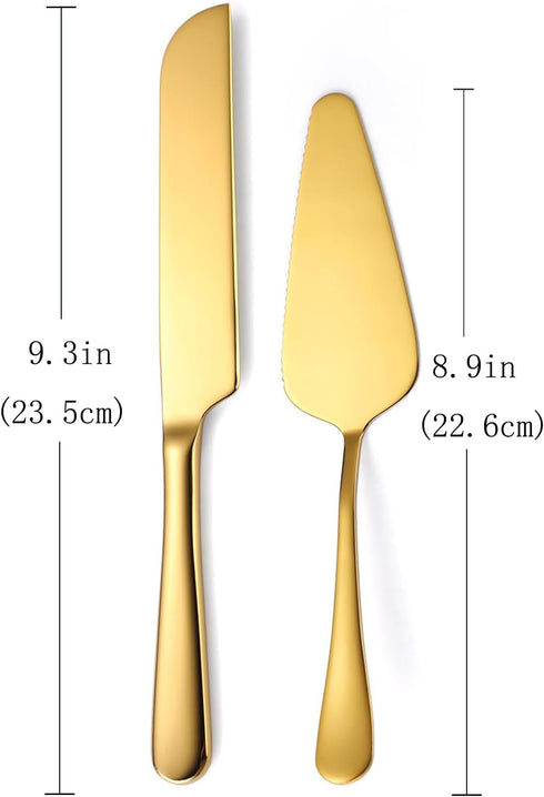 Wedding Cake Knife and Server Set,2Pcs Cake Cutting Set Gold Include Stainless Steel Cake Cutter And Cake Server Perfect For Wedding, Christmas, Birthday and Events,Dishwasher Safe by tiokin